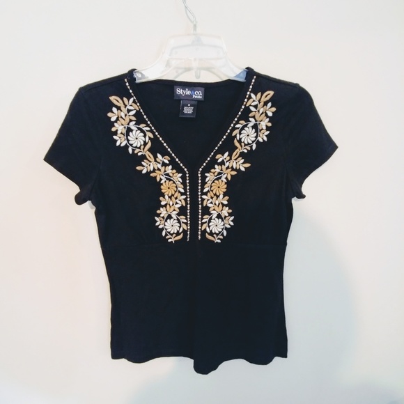 Embroidered Black Style & Co Petite Top - Picture 2 of 7